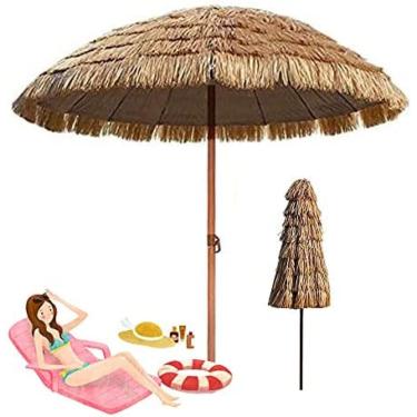 Imagem de Guarda-sol De Palha Tropical Cor Natural Ø4,8 Pés X 6,9 Pés Guarda-sol De Jardim, Guarda-chuva De Praia Estilo Havaiano Com Ventilação, 8 Costelas, Protegido Contra Raios UV,Collector88