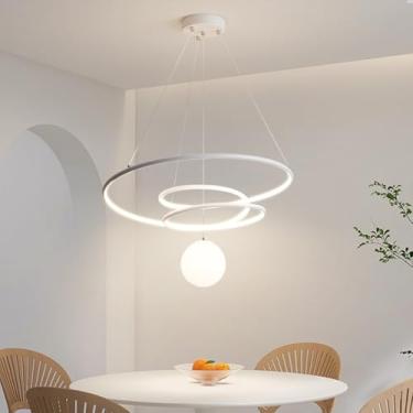 Imagem de Luminária pendente moderna para mesa de jantar, com LED dimerizável, lustre moderno com controle remoto, design linear, ideal para sala de jantar, cozinha e escritório (branca)