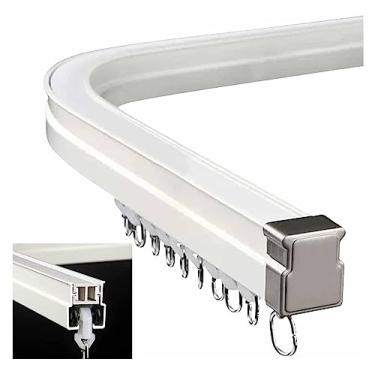 Imagem de Trilho de cortina de teto, trilho de cortina, varões curvos de cortina de chuveiro conjunto de trilhos de parede/teto inclui rolos silenciosos embutidos (suporte de cobertura, 450 cm) (suporte de teto