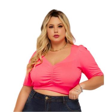 Imagem de Cropped c Decote Franzido Blusa c Manga Plus Size Blusinha - Gringa, R
