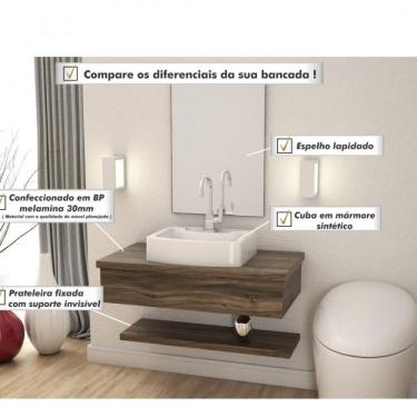 Imagem de Bancada Para Banheiro 80cm Com Cuba Aria Rt41 Prateleira E Espelheira 806w Metrópole Compace