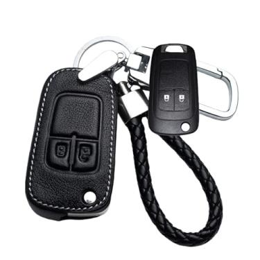 Imagem de Capa de couro para chave de carro compatível com Chevrolet Cruze Aveo Trax Opel Astra Corsa Meriva Zafira Antara J Mokka Insignia compatível com Buick(A-Black)