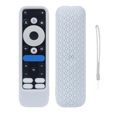 Imagem de Capa de controle remoto para onn Google TV 4K Pro 2024, capa com cordão, capa protetora de silicone à prova de choque antiderrapante capa para controle remoto (branca)