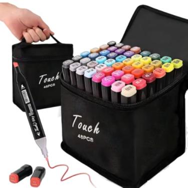 Imagem de Canetas Coloridas Canetinhas Marcador TOUCH Kit Profissional Premium Desenho Conjunto 24,36,48,60,80,120 Cores Canetinha Colorida Ponta Dupla Permanente Colorir Escolar Artistico Duas Pontas (48)