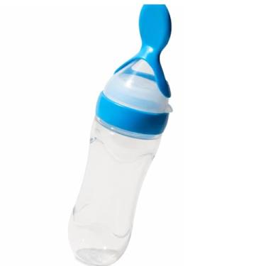 Imagem de Colher Dosadora de Silicone para Bebê, Azul, 90ml, com Tampa Protetora, Corpo Macio, para Alimentação Infantil