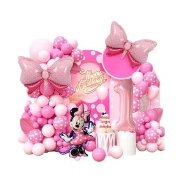 Imagem de Conjunto De Arco De Balões Com Laço Rosa Da Minnie Mouse Com 120 Peças
