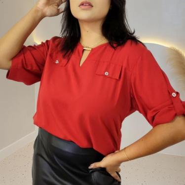 Imagem de Blusa Camisa Feminina Social Botões Manga 3/4 Formal Eloísa, Telha, M