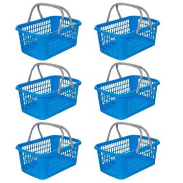 Imagem de Kit 06 Cesta Cestinha Plástica Supermercado C/ Alça 9 Litros - Usual U