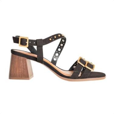 Imagem de Sandália Dm Camurça Salto Bloco Tachas Preto, Camurca preto, 34
