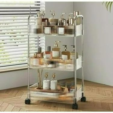 Imagem de Estante Com 3 Prateleiras Carrinho Com Rodinhas Organizador versátil Para Cozinha Banheiro Quarto