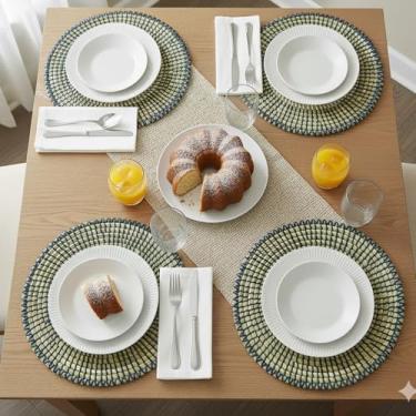 Imagem de Kit Lugar Americano Redondo Trançado Mesa Posta 32cm Ervas Marinhas (1)