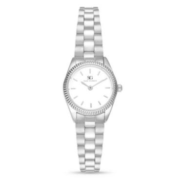 Imagem de Relógio feminino Celeste Silver mini prata com bisel canelado Saint Germain-Feminino