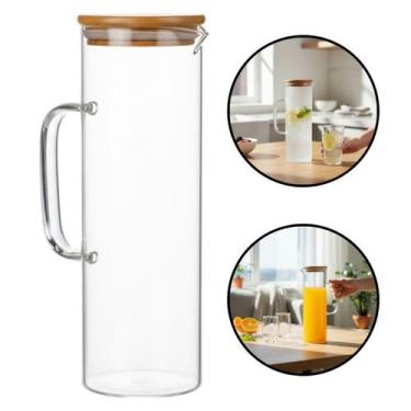 Imagem de Jarra Vidro Borossilicato C/ Alça Tampa Bambu 1,5l Suco Água Transpare