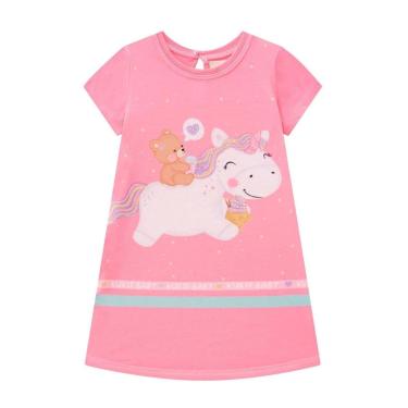 Imagem de Vestido Curto Bebê Rosa Malha Ursinho/Strass Kukiê-Feminino