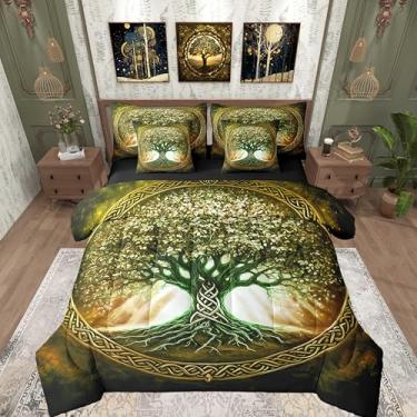 Imagem de Castle Fairy Jogo de cama solteiro com árvore da vida, estilo exótico, boêmio, para decoração de quarto, arte amarela, para meninos e meninas, supermacio, resistente ao desbotamento