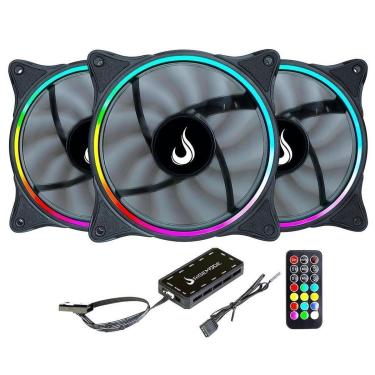Imagem de Kit Com 3 Ventoinhas Rise Mode Laser, 120mm, ARGB, Preto - RM-RGB-05-5V-Unissex