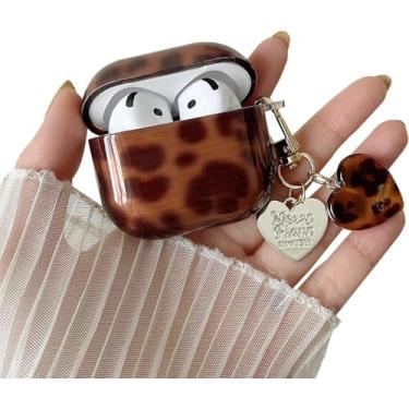 Imagem de MINSCOSE Capa transparente para AirPods 4, estampa estética de leopardo âmbar com chaveiro retrô em forma de coração, capa protetora de TPU macio para AirPods 4 - marrom