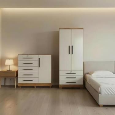 Imagem de Kit Quarto Solteiro com Cômoda e Guarda Roupa Moderno