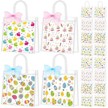 Imagem de Kolldenn 48 peças de sacos de presente de dia de Páscoa com fita de alça colorida ovo de coelho transparente sacos de presentes de PVC reutilizáveis sacolas de petiscos a granel para lanches doces