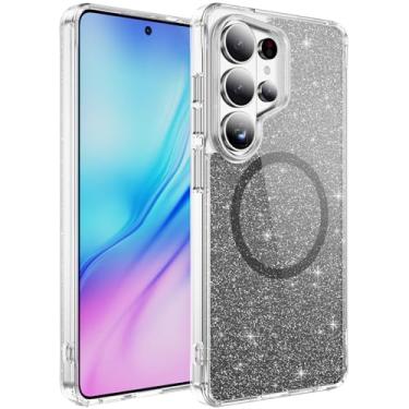 Imagem de Asdsinfor Capa transparente para Galaxy S24 Ultra com efeito de pó de glitter, parte traseira acrílica, bordas macias, antiarranhões, proteção à prova de choque, minimalista, durável, capa para