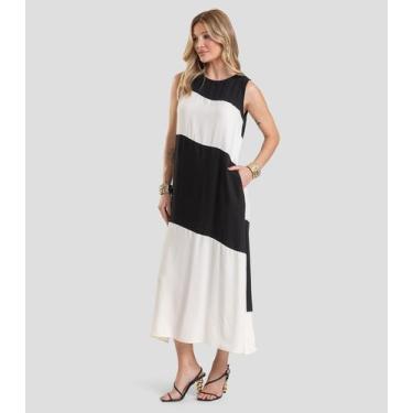 Imagem de Vestido Super Midi Bicolor Dianna Preto, G, Preto