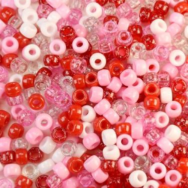 Imagem de Miçangas de pônei para Dia dos Namorados, contas de plástico com glitter, 1200 peças sortidas de pônei rosa para fazer joias, pulseiras, artesanato, plástico, decoração de casa, festa, artesanato DIY