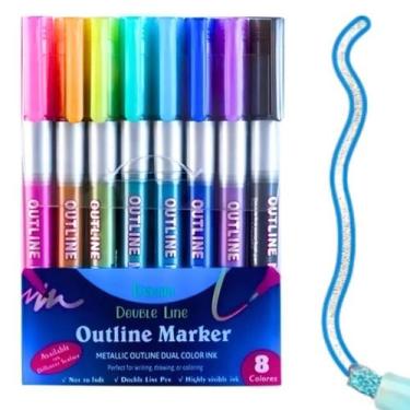 Imagem de Canetas Metálica Com Contorno 8 Cores Colorida Volta aulas - bestdi