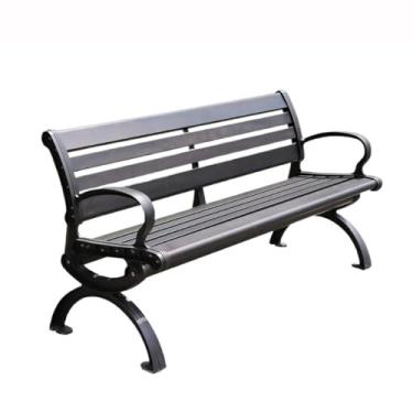 Imagem de x3anggyt5 Banco de jardim preto retrô de alumínio para lazer multipessoas banco de parque banco de parque assento 1,5/1,8 m (médio)