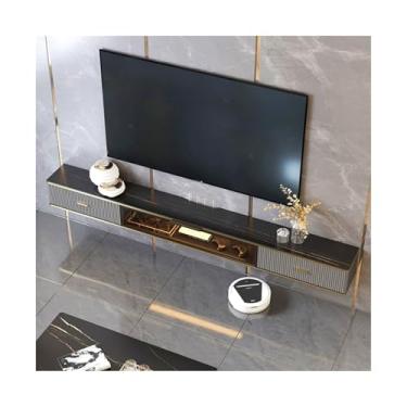 Imagem de Suporte flutuante de TV para console de mídia para TV embaixo da TV, suporte flutuante de madeira com suporte de parede para mesa de ardósia, console de mídia, suporte de TV com armazenamento e centro