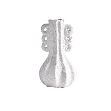 Imagem de Vaso de cerâmica irregular, moderno, branco, vintage, áspero, branco, vazado, arranjos de flores, enfeites de centro de mesa