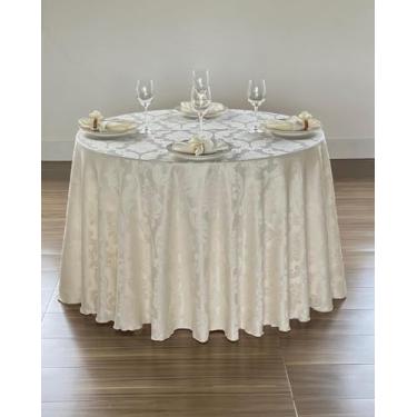 Imagem de Toalha de Mesa Redonda Jacquard 280 x 280 cm Para Festa Buffet e Jantar (Marfim)
