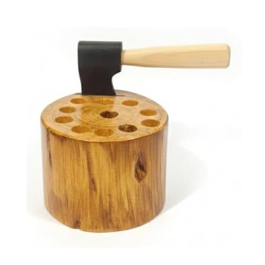 Imagem de Porta-Canetas Organizador de Bancada Artesanal Rustico de Madeira Machado e Tronco em Madeira.