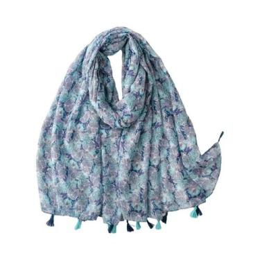 Imagem de Xale Floral Azteca Com Franjas Em Viscose, Pashmina Hijab 180x90cm, El