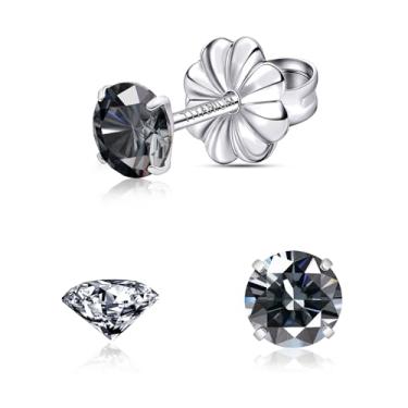 Imagem de Brincos de moissanite, brincos de titânio hipoalergênicos em ouro branco 18 quilates corte redondo cor D VVS1 Claridade Criada em Laboratório Moissanite Joia para mulheres e homens, 0,6CT-3,0CT