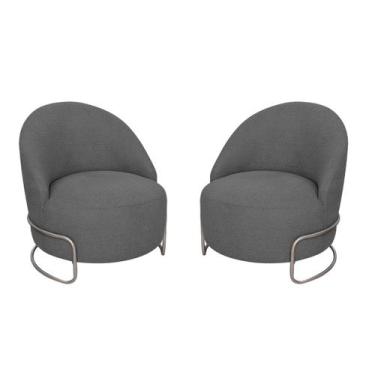 Imagem de Kit 02 Poltronas Luxo Decorativa Tulipa Linho - Amarena Móveis, Cinza 