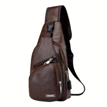 Imagem de CHENXIAOHONG Bolsa esportiva mochila masculina academia recarregável via USB, para usar no ombro ou transversalmente - ideal para academia e uso diário, casual e resistente.(Castanho escuro)