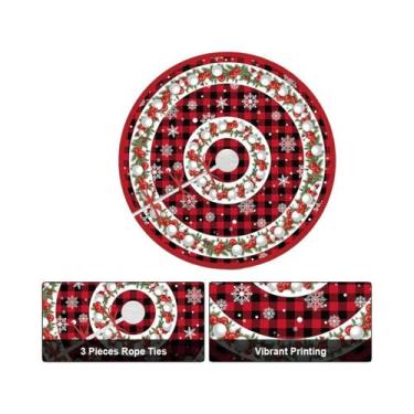 Imagem de Saia Para Árvore De Natal Xadrez Vermelha E Preta Com Flocos De Neve V