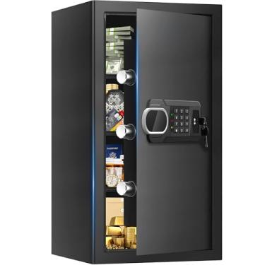 Imagem de Cofres domésticos grandes à prova de fogo à prova d'água, cofre pessoal de segurança resistente 6.1 Cuft com teclado digital e 3 prateleiras removíveis e luz LED, cofres de documentos à prova de fogo