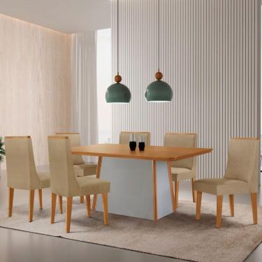 Imagem de Mesa De Jantar Diane 180cm Tampo Mdf Lam 6 Cadeiras Lisboa Moderna Turim 07 Naturale Off White