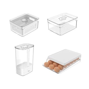 Imagem de Kit Organizador De Geladeira Clear Fresh 4 Peças Transparente Ou