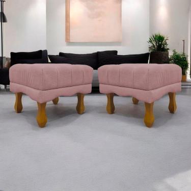 Imagem de Kit 2 Puffs Decorativos Duque Retangular Bouclé Premium Capitonê - Bege Buclê