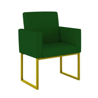Imagem de Poltrona Moderna Confortável Base Ferro Dourada Balaqui Decor Verde