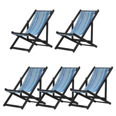 Imagem de Kit 5 Espreguiçadeiras Dobrável Black Sb-listras Azuis
