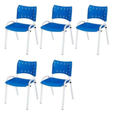 Imagem de Cadeira Iso Base Branco Igreja, Escola, Escritório - Azul Kit 5 Peças