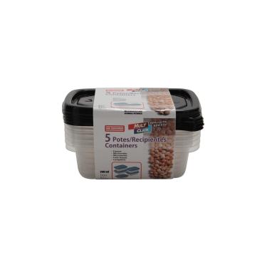 Imagem de Conjunto de Potes São Bernardo em Plástico Retangular com 5 Peças 240ml - Item Sortido