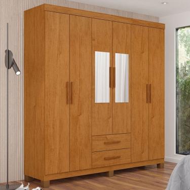 Imagem de Guarda-Roupa Solteiro Regalle 6 Portas 2 Gavetas com Pés e Espelho Cinamomo - Pnr Móveis