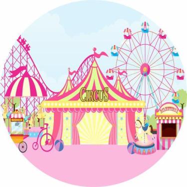 Imagem de Painel de tecido sublimado Redondo Circo de Diversões Rosa C/Elástico 