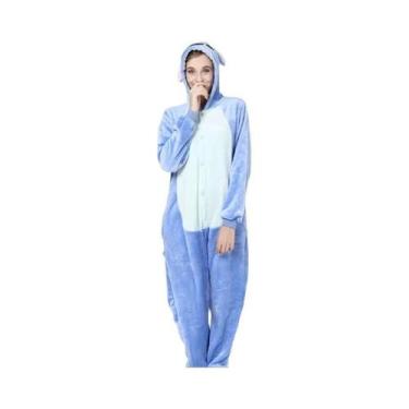 Imagem de Pijama De Uma Peça Com Estampa De Animal Cartoon Azul, Material De Tec