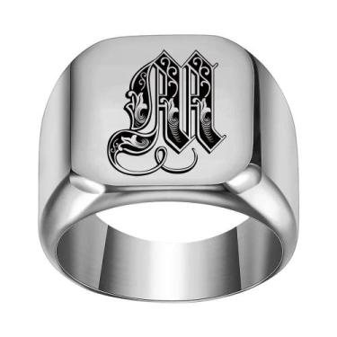 Imagem de Moda 26 inglês inicial titânio aço masculino anel para homens retro pu