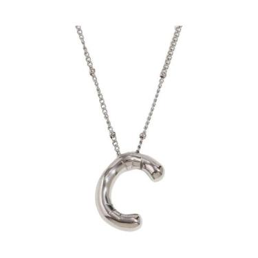 Imagem de Colar De Nome Com Iniciais Em Aço Inoxidável Prateado Para Mulheres, P